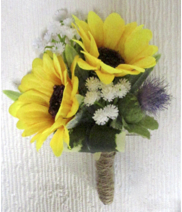 Rustic Double Sunflower Buttonhole with Thistle & Gyp
